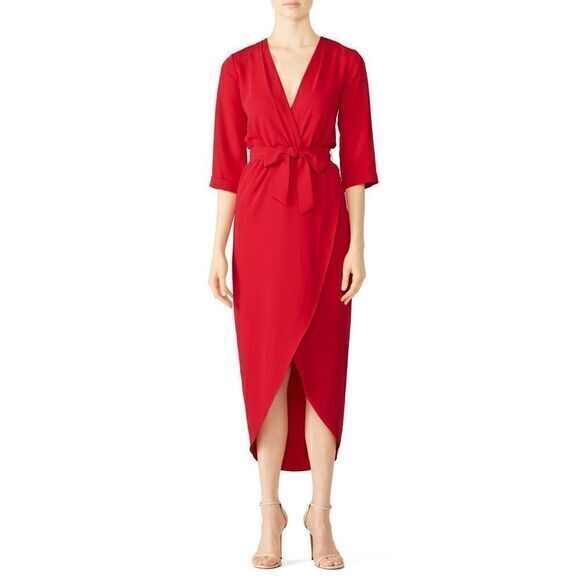 Amanda Uprichard Red Timeless Wrap Midi Dress Medium